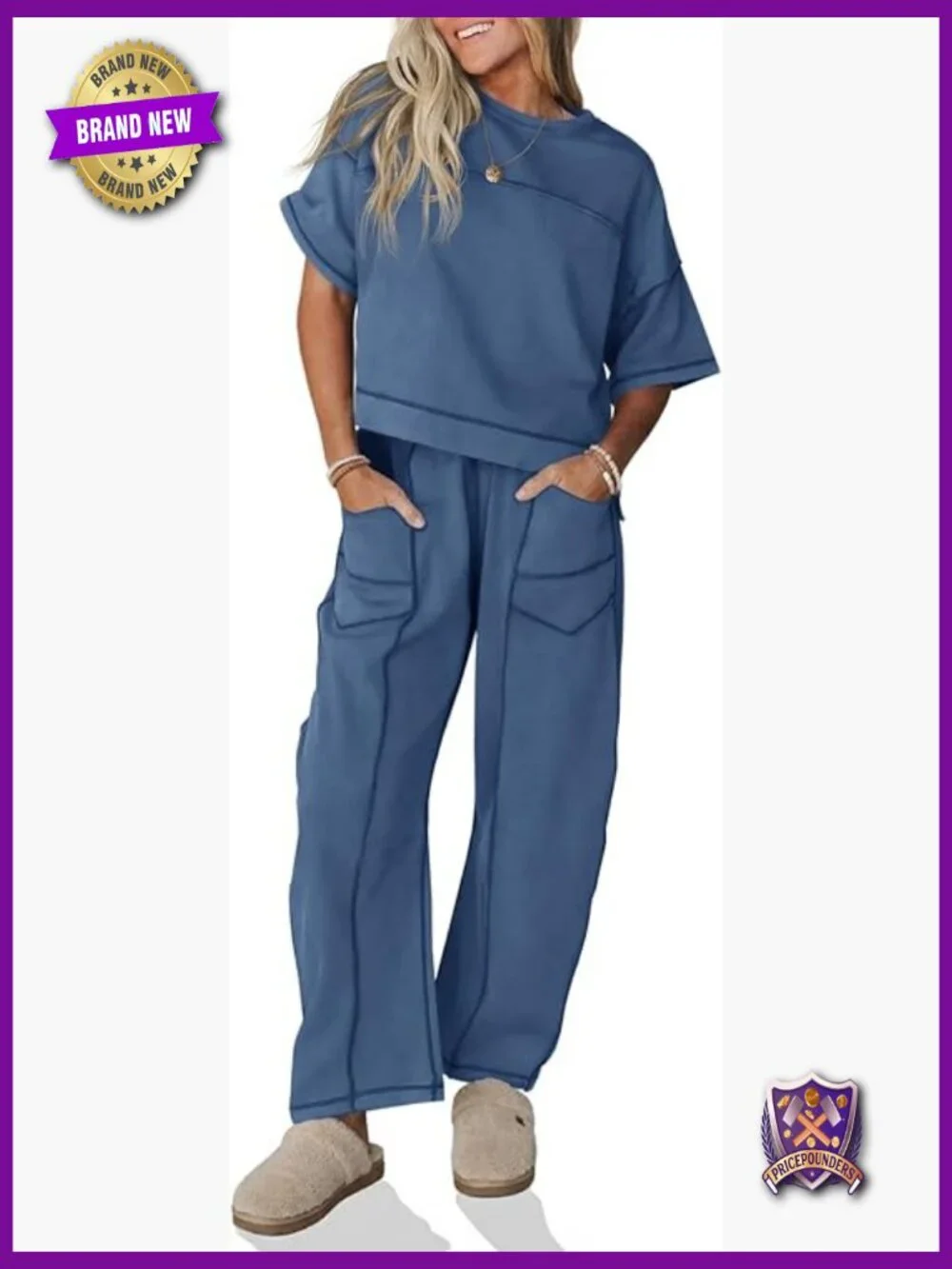 Women's Lounge Set Short Sleeve Top Wide Leg Pants Travel Matching Set